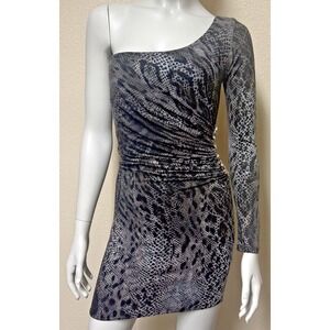 Dress Y2k Jeweled Tigers Mini‎ Bodycon Club Med Sky One Shoulder Snakeskin Print